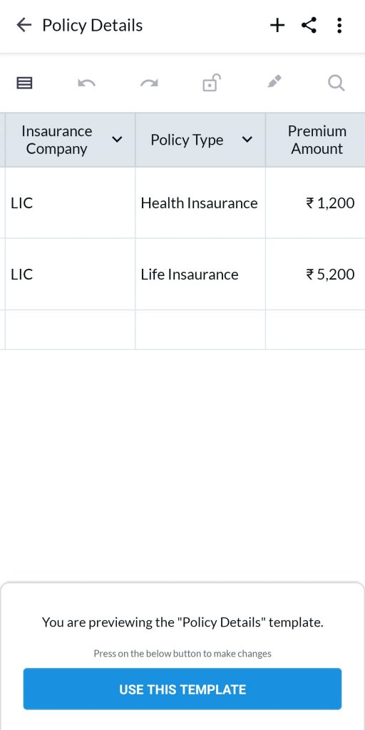 Policy Details Template in Insurance Agent Category of Lio